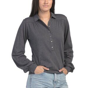 GOLDIE TEE Iron Pima Cotton Half Placket Blouse